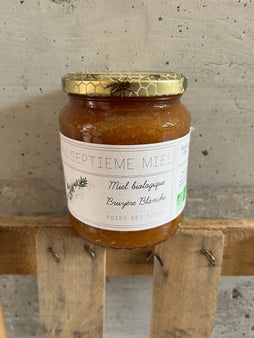 Miel bruyère blanche BIO de chez « Au Septième miel » - St Léger - direct apiculteur (pot de 500g), France